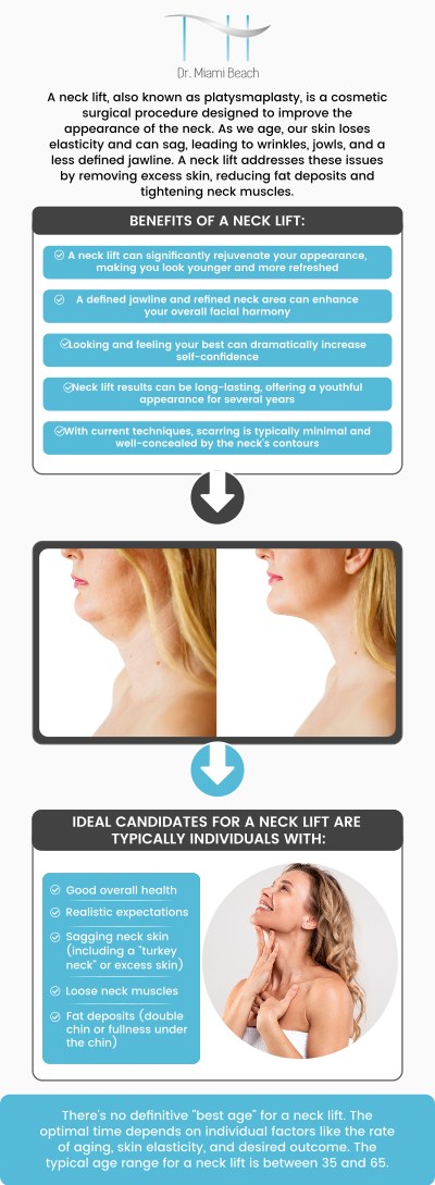 A face and neck lift is a surgical operation that repositions facial fat while tightening the facial muscles, skin, and underlying tissue. It also eliminates extra drooping skin. Visit Tarik Husain, MD, FACS, at Dr. Miami Beach for optimal results. For more information, please contact us or schedule an appointment online. We are conveniently located at 400 W. 41St Street, Suite #412, Miami Beach, FL 33140. We serve clients from Miami Beach FL, Miami FL, Brickell FL, Bay Harbor Islands FL, Coral Gables FL, Sunny Isles FL, Key Biscayne FL, and surrounding areas.